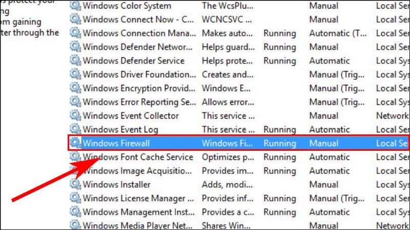 Chọn Windows Firewall Chọn Windows Firewall